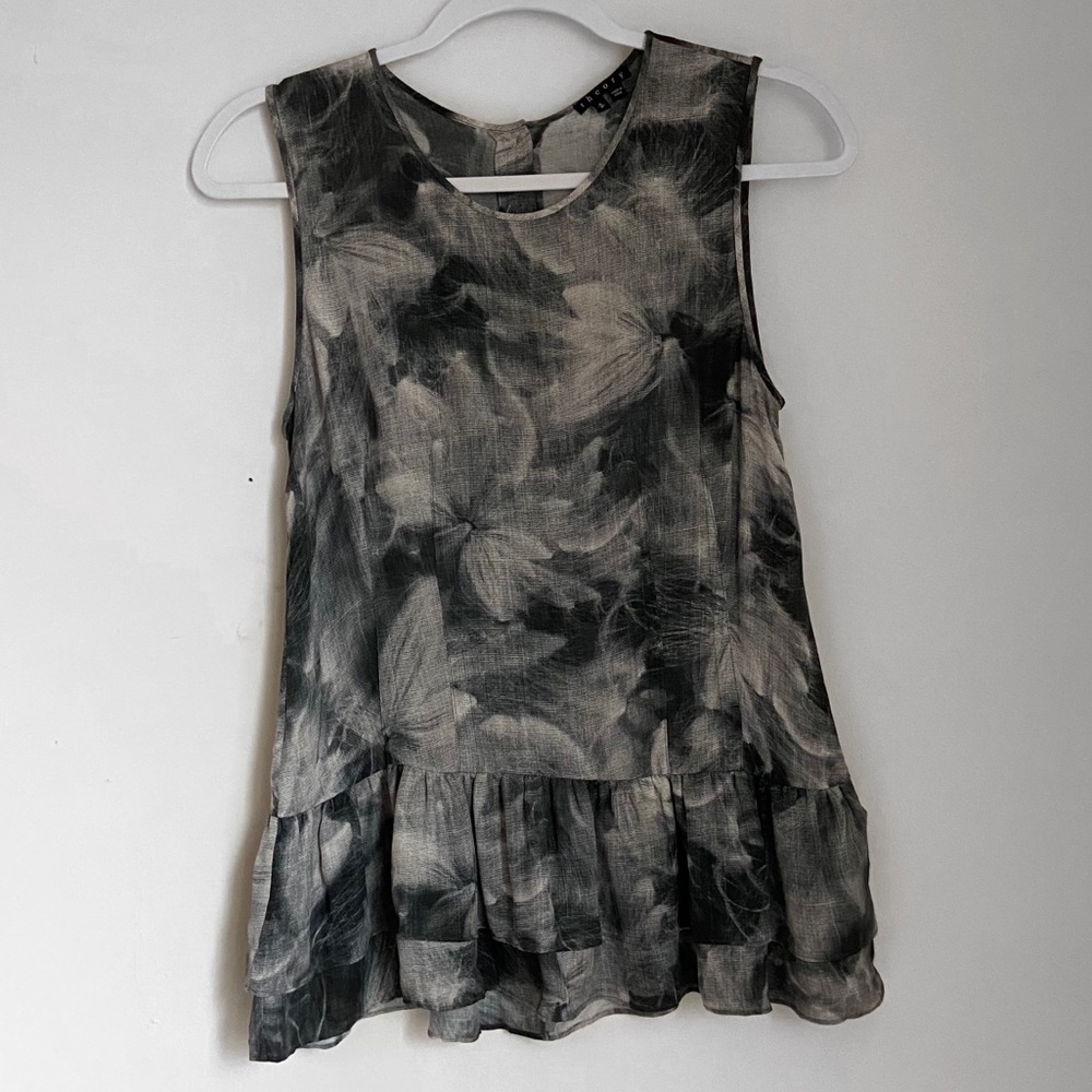 Theory Karady Floral Ruffle Peplum Top